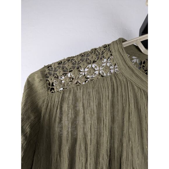 Free People The Best Crochet Button Down Shirt oversized Olive Green - Picture 5 of 8